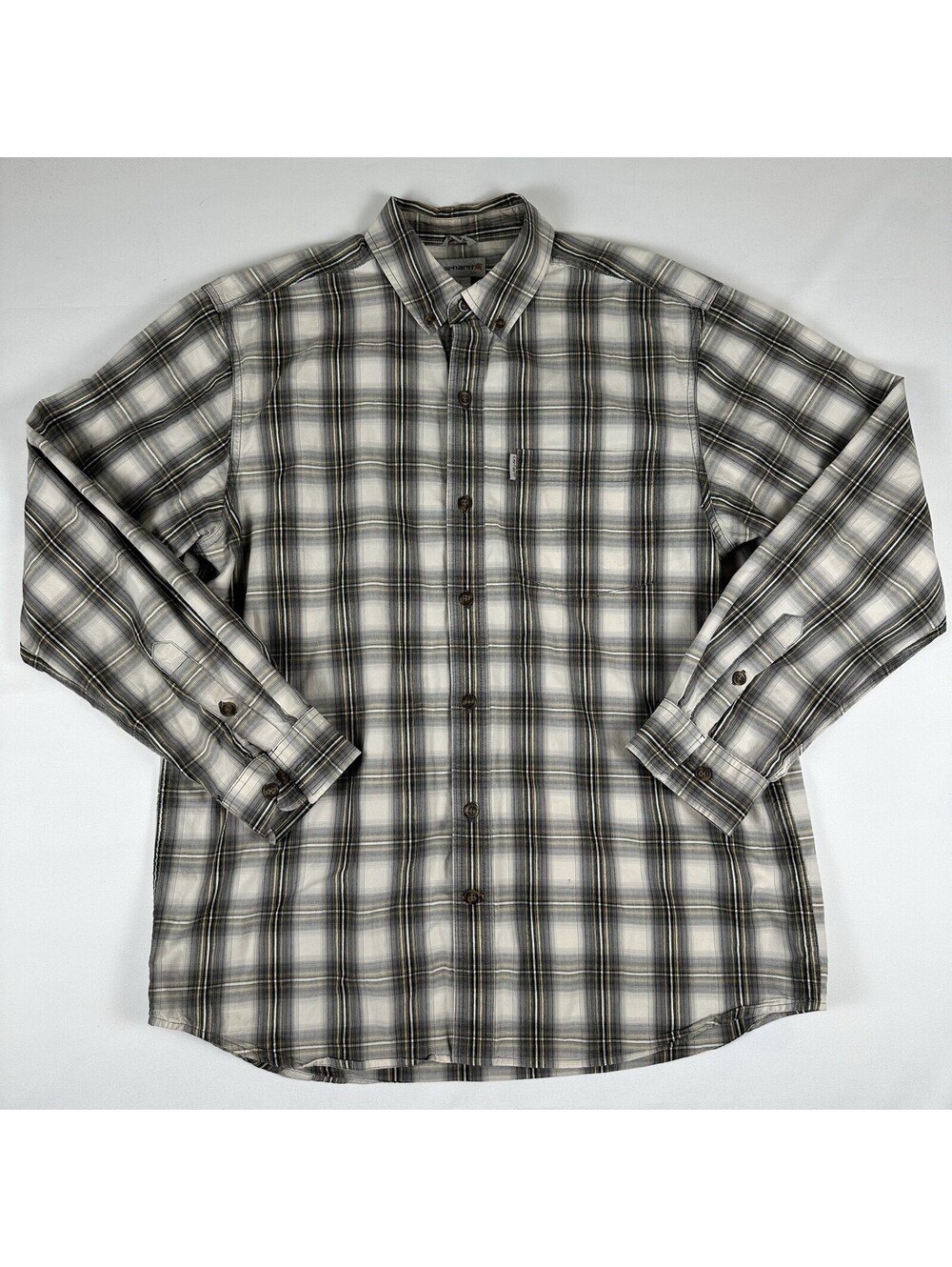 Carhartt Mens L Regular Gray Plaid Button Up Shirt 100% Cotton Long Sleeve